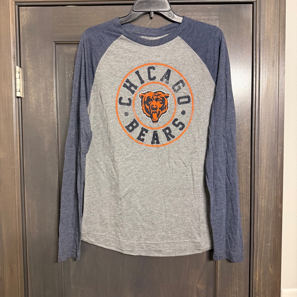 NFL Team Apparel Chicago Bears Mens Medium Raglan Long Sleeve T-Shirt Grey Navy